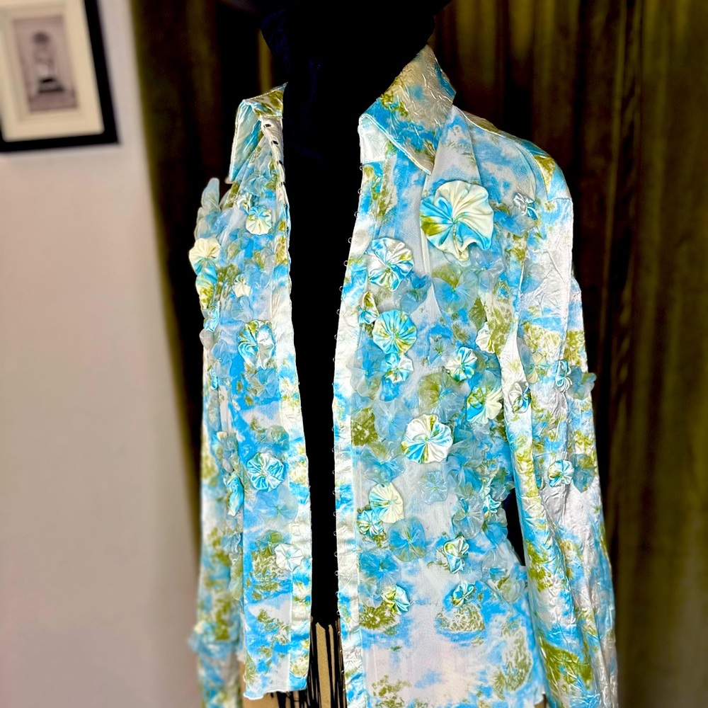Elle Blue and Green Floral Women's Blazer